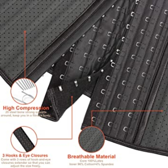 25 Steel Boned Latex Waist Trainer Hook Tummy Control - Picture 4 of 4